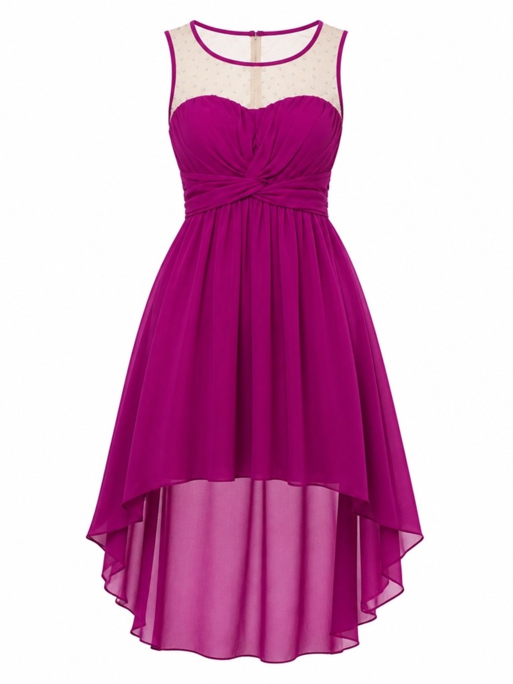 City Studio Magenta High-Low Chiffon Dress with Illusion Yoke
